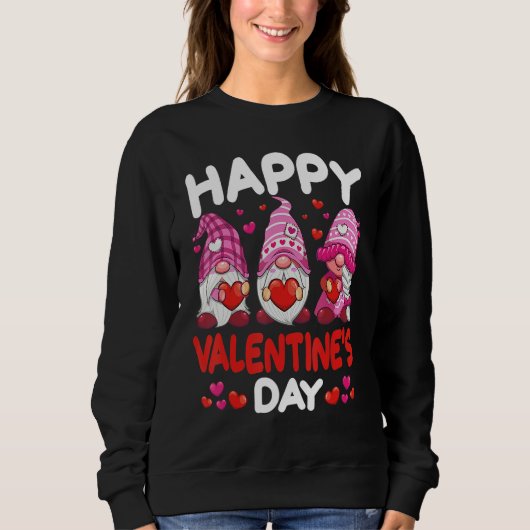 Sweatshirt Three Pink Gnomes Holding Heart Happy Valentine's  (Devant)
