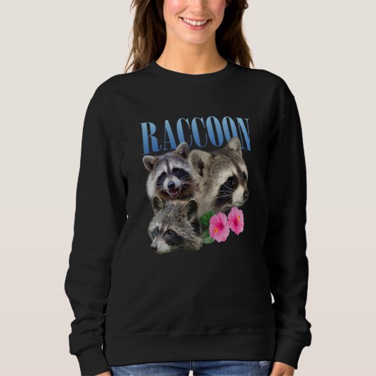 Sweatshirt Three Raccoon Face Flower Trash Panda (Devant)