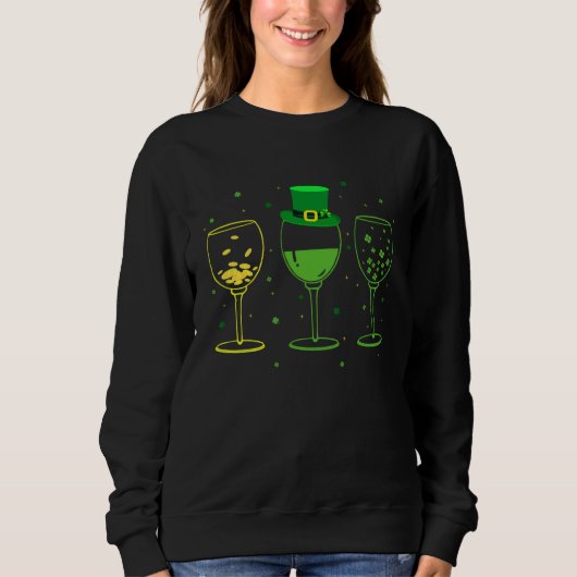 Sweatshirt Three Wine Glasses C Shamrock St Patrick's Day Iri (Devant)