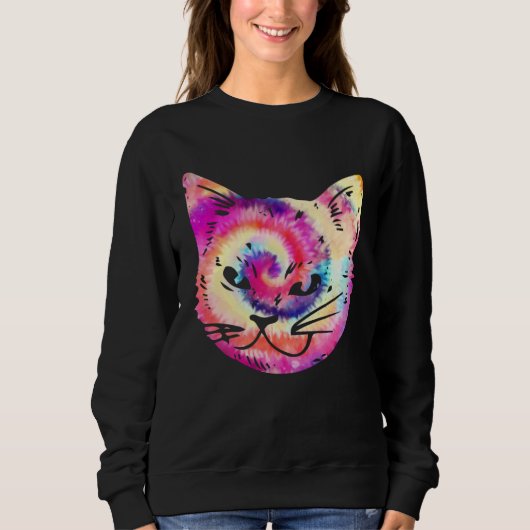 Sweatshirt Tie Dye Cat Kitten Hippie (Devant)