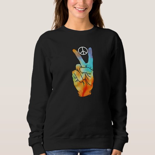 Sweatshirt Tie Dye Peace Hand Symbol Fun Nostalgic Retro 1960 (Devant)