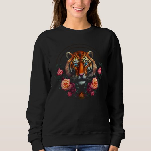 Sweatshirt Tiger Artwork Flowers - Blue Eyes - Animal Art Tig (Devant)