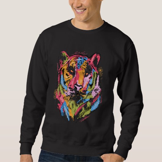 Sweatshirt Tiger Colourful Art Animal Lover Animal (Devant)