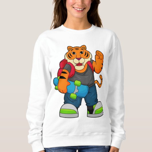 Sweatshirt Tiger comme patineur avec skateboard (Devant)