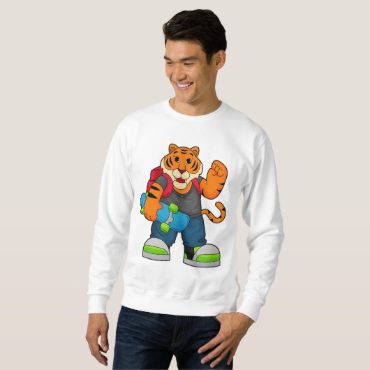 Sweatshirt Tiger comme patineur avec skateboard (Devant entier)