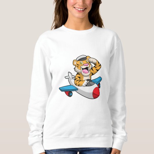 Sweatshirt Tiger comme pilote dans l'avion (Devant)