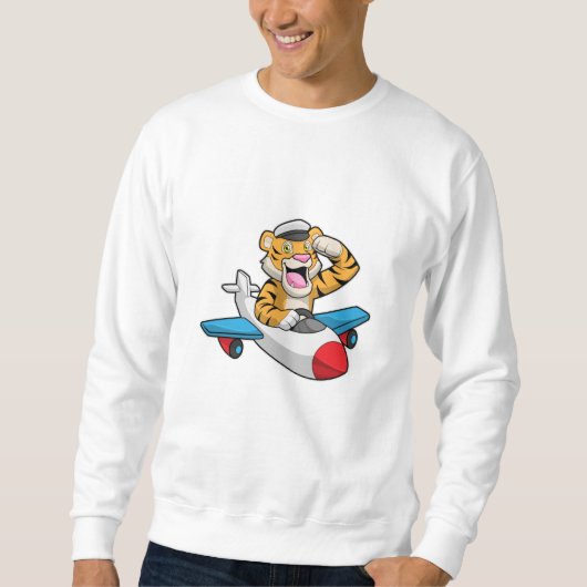 Sweatshirt Tiger comme pilote dans l'avion (Devant)