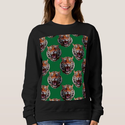 Sweatshirt Tiger Head Pattern Design Green  (Devant)