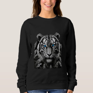 Sweatshirt Tiger noir blanc Art avec des yeux bleus étonnants