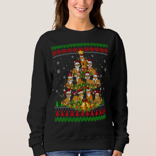 Sweatshirt Tiger  Xmas Lights Ugly Tiger Christmas Tree 1 (Devant)