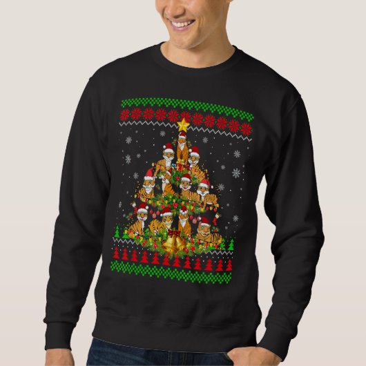 Sweatshirt Tiger  Xmas Lights Ugly Tiger Christmas Tree 1 (Devant)