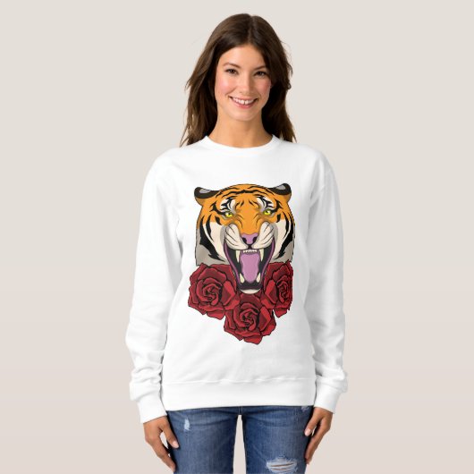 Sweatshirt Tigre avec Rose (Devant entier)