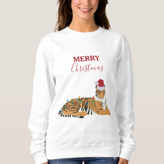 Sweatshirt Tigre de Noël Animaux amusants avec chapeau de Pèr (Devant)
