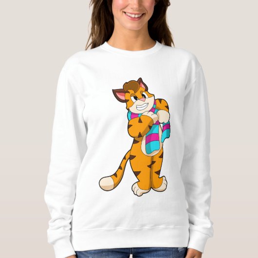 Sweatshirt Tigre en hiver avec Écharpe (Devant)