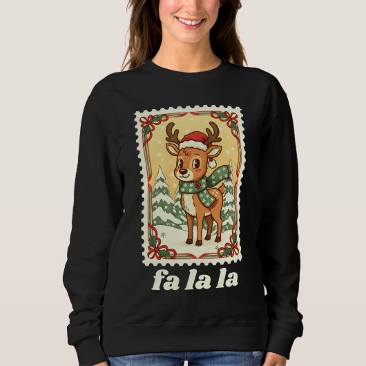 Sweatshirt Timbre de Noël Fa La La en forme de renne (Devant)