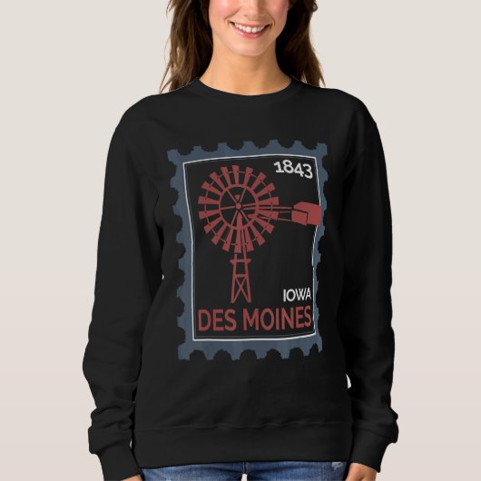 Sweatshirt Timbre-poste avec une ancienne éolienne à Des Moin (Devant)