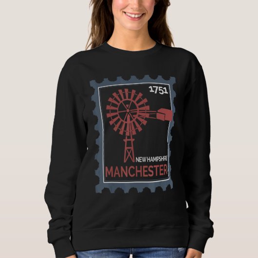Sweatshirt Timbre-poste avec une ancienne éolienne à Manchest (Devant)