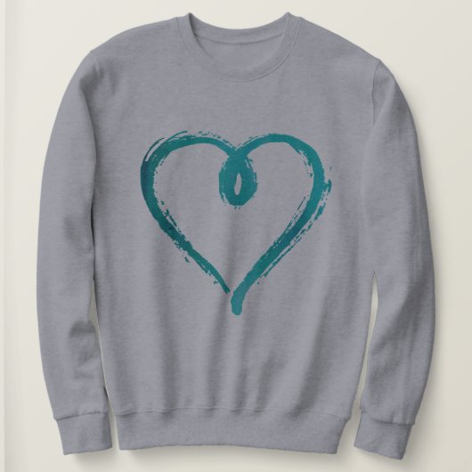 Sweatshirt tiré par la main turquoise de coeur (Design devant)