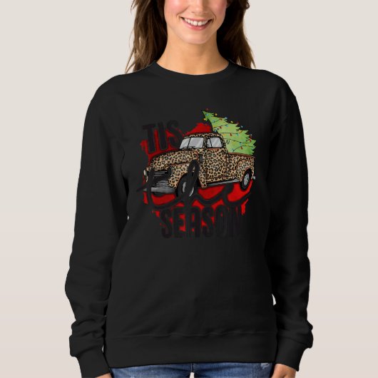 Sweatshirt Tis The Season Christmas Tree Lights on Leopard Tr (Devant)