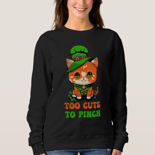 Sweatshirt Too Cute to Pinch St Patricks Day Cat Gnome Leprec (Devant)