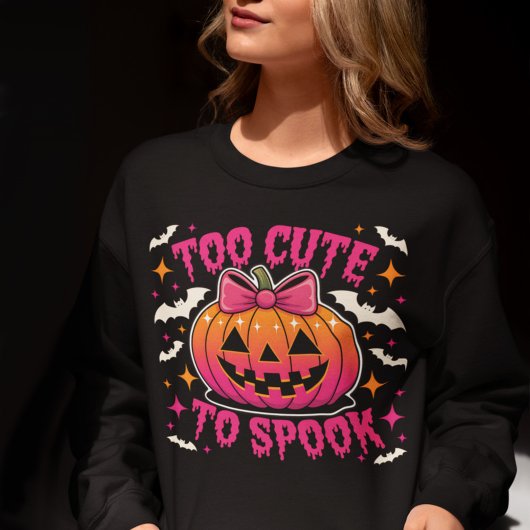 Sweatshirt Too Cute to Spook Pink Coquette Halloween Pumpkin