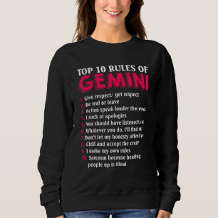 Sweatshirt Top 10 Règles du Signe du Zodiaque Gémeaux