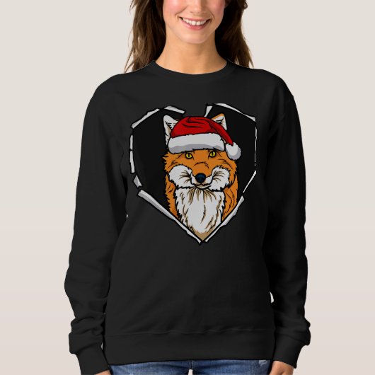 Sweatshirt Torn Cloth Fox Face With Christmas Hat Hole Heart (Devant)