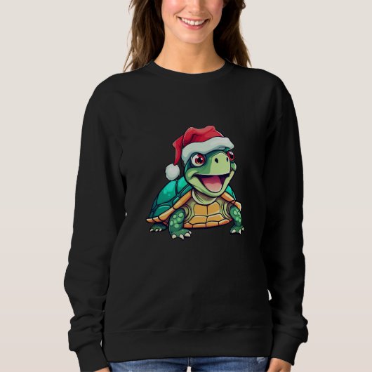 Sweatshirt Tortue de Noël mignonne avec chapeau de Santa (Devant)