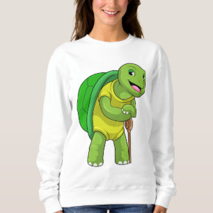 Sweatshirt Tortue en tant que pensionné avec bâton de marche