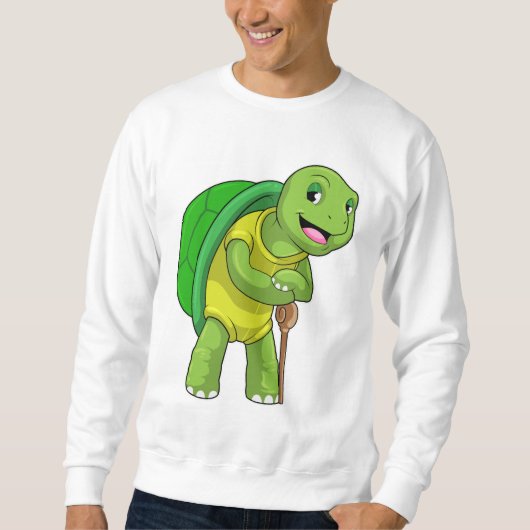 Sweatshirt Tortue en tant que pensionné avec bâton de marche (Devant)