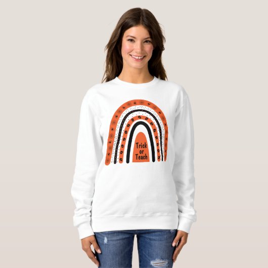 Sweatshirt Trace ou Enseigner orange noir Halloween boho arc- (Devant entier)