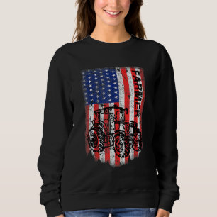 Sweatshirt Tracteur américain Drapeau Patriotique Farmer Ranc