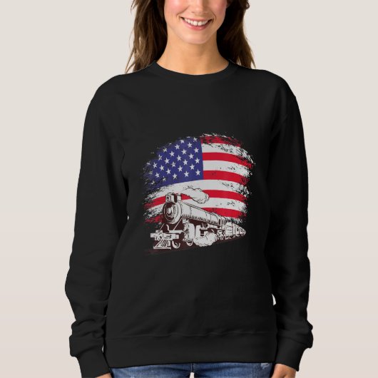 Sweatshirt Train Locomotive Engine Usa Drapeau Américain 4e D (Devant)
