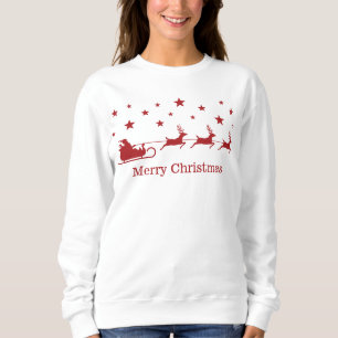 Sweatshirt Traîneau du Père Noël rouge avec cerfs & texte Joy