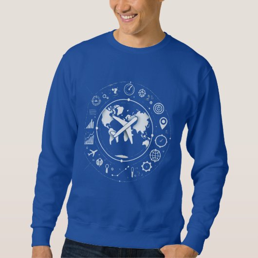 Sweatshirt Traveling Minimalist Airplane Over World Map (Devant)