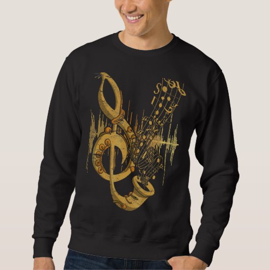 Sweatshirt Treble Clef Musicien Saxophoniste Jazz Notes (Devant)