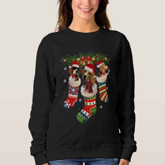 Sweatshirt Trois Beagles En Sock Noël Père Noël X Mas Chien (Devant)