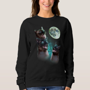 Sweatshirt Trois Chats Siamais Coulent Sur La Lune Drôle Hall