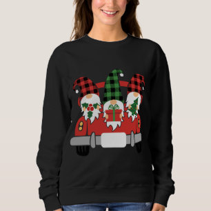 Sweatshirt Trois Gnomes en Camion Rouge avec Joyeux Noël