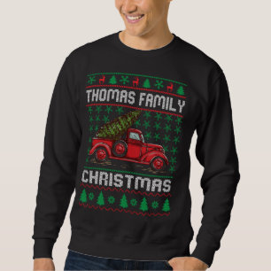 Sweatshirt Trois Gnomes en Camion Rouge Joyeux sapin de Noël