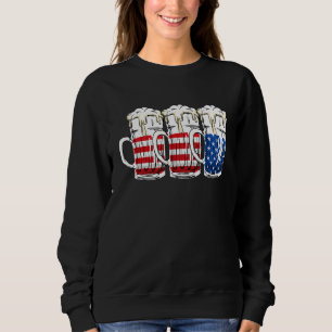 Sweatshirt Trois Lunettes de bière Bleu Rouge Usa Drapeau 4e