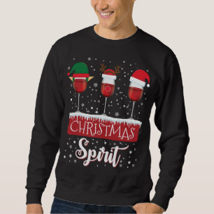 Sweatshirt Trois Lunettes de vin rouge Noël Spirit Père Noël