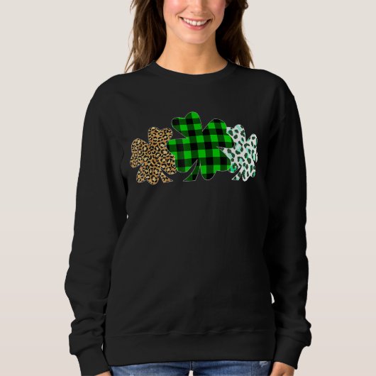 Sweatshirt Trois Shamrocks de coeur Léopard Plaid St Patrick' (Devant)