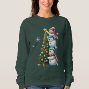 Sweatshirt Trois Snowmen Noël Arbre mignon Scène hivernale