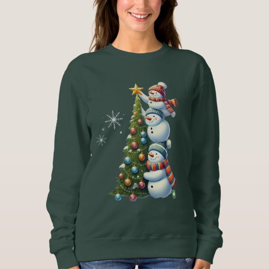 Sweatshirt Trois Snowmen Noël Arbre mignon Scène hivernale (Devant)