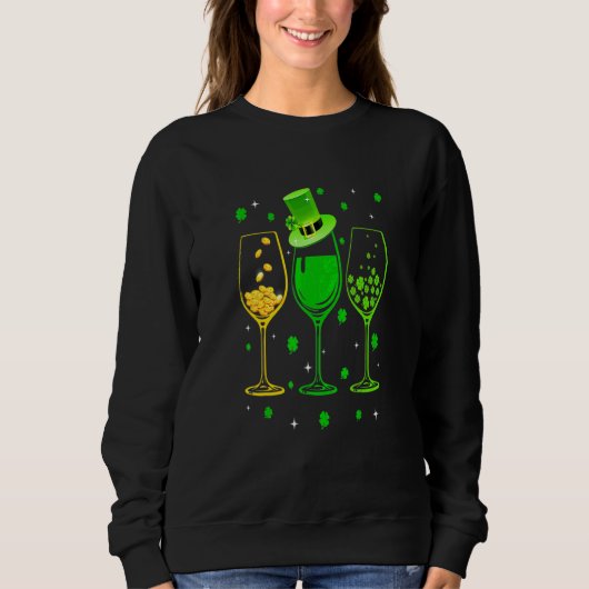 Sweatshirt Trois verres à vin C Shamrock irlandais St Patrick (Devant)