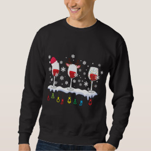 Sweatshirt Trois Verres De Vin Santa Chapeau Noël Boire
