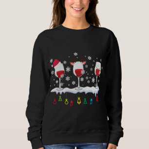 Sweatshirt Trois Verres De Vin Santa Chapeau Noël Boire