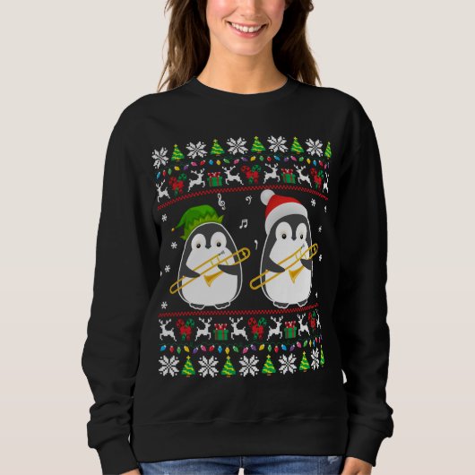 Sweatshirt Trombone laide Sweater Elf Père Noël Penguin (Devant)