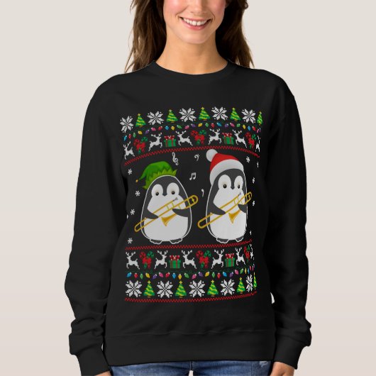Sweatshirt Trombone laide Sweater Elf Père Noël Penguin (Devant)